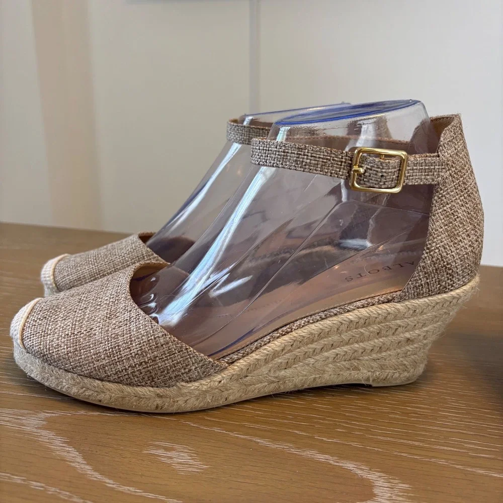 Talbots Tan Fabric Espadrille Wedge Sandals Ankle Strap Shoes‎ Womens Size 8